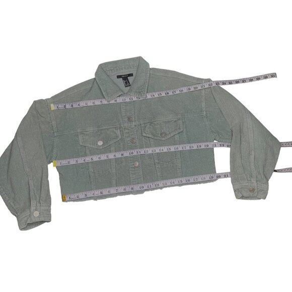 Forever 21 Womens Cropped Corduroy Jacket Seafoam Green Cotton Size S - Picture 3 of 8